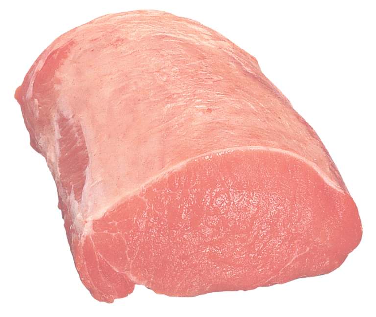 Zu sehen ist ein rohes Stück Schweinefleisch, ohne Knochen und weitgehend fettfrei. Das Fleischstück ist ganz und nicht portioniert.